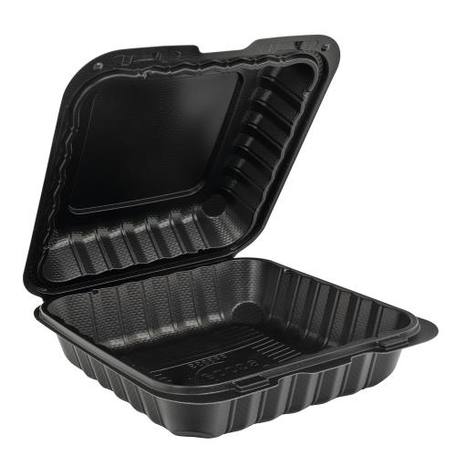 HINGE CONTAINER BLACK MICROWAVABLE 8X8 1 COMPARTMENT