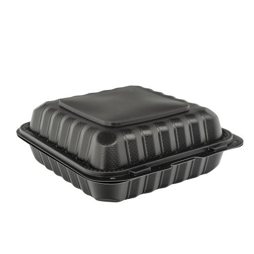 HINGE CONTAINER BLACK MICROWAVABLE 8X8 1 COMPARTMENT