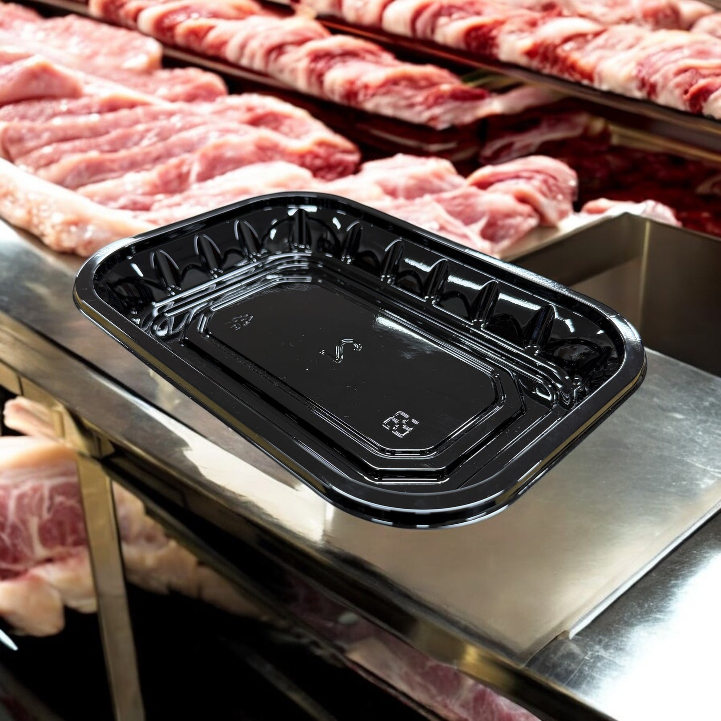 MEAT #2 TRAY PET PLASTIC BLACK 250/PCS