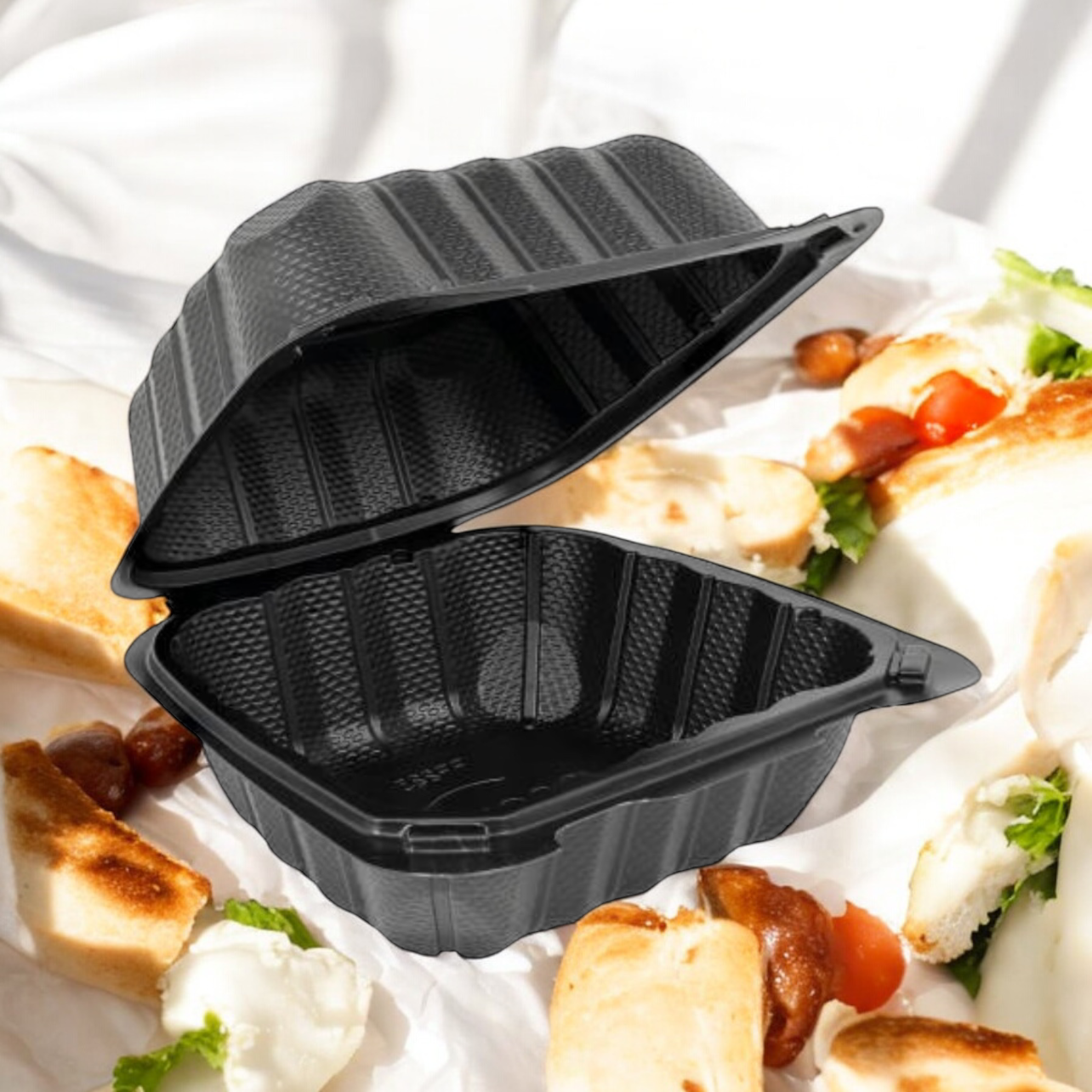HINGE CONTAINER BLACK MICROWAVABLE 6"X 6"