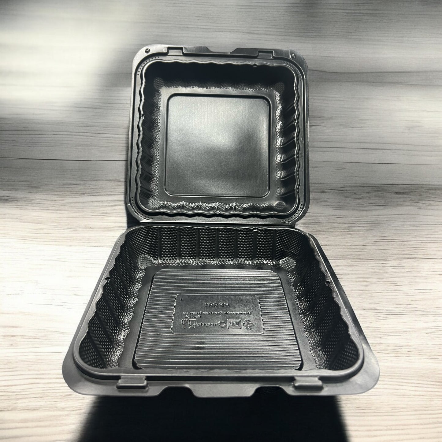 HINGE CONTAINER BLACK MICROWAVABLE 9X9 1 COMPARTMENT