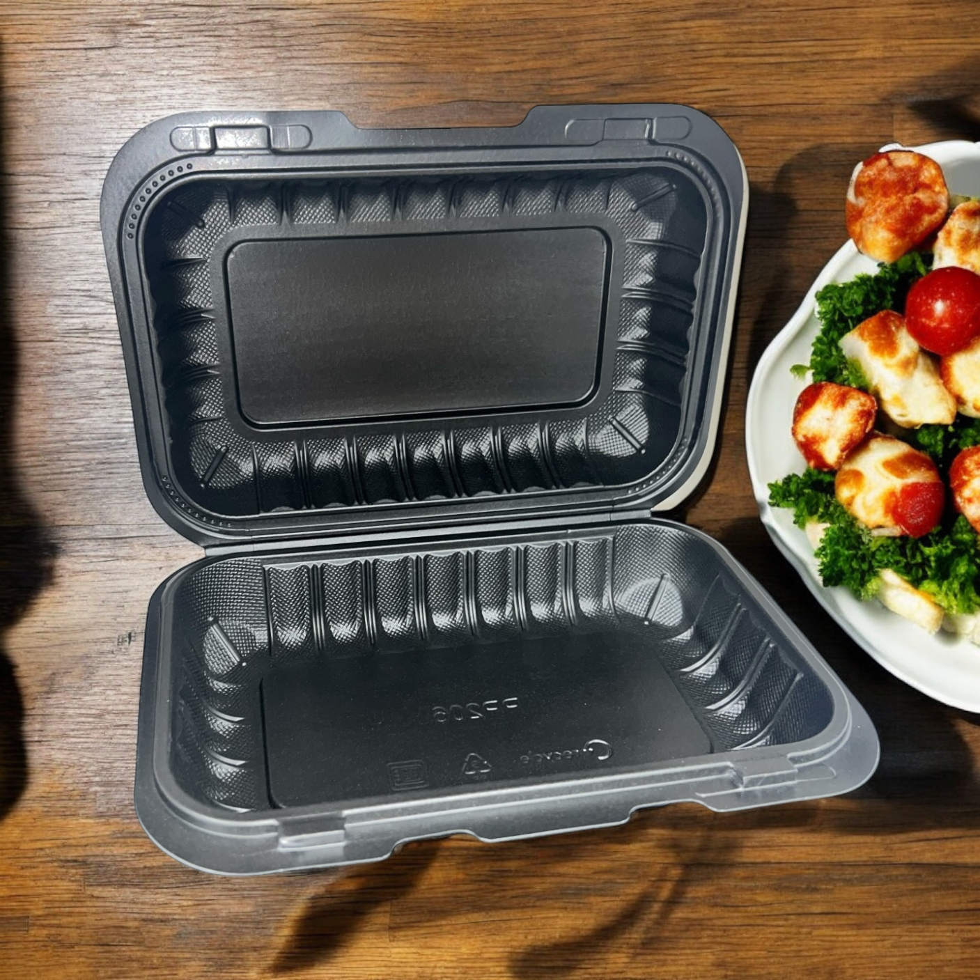 HINGE CONTAINER BLACK MICROWAVABLE 9X6 1 COMPARTMENT